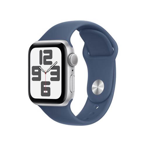 Apple Watch SE GPS, 40mm boitier aluminium argent avec bracelet sport bleu abysse