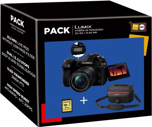 Pack Fnac Hybride Panasonic Lumix DC-G9 Noir + Objectif Panasonic 12-60 mm f/3,5-5,6 + Fourre-tout Lumix G Noir + Carte SDHC 16 Go - État correct Panasonic sur Fnac