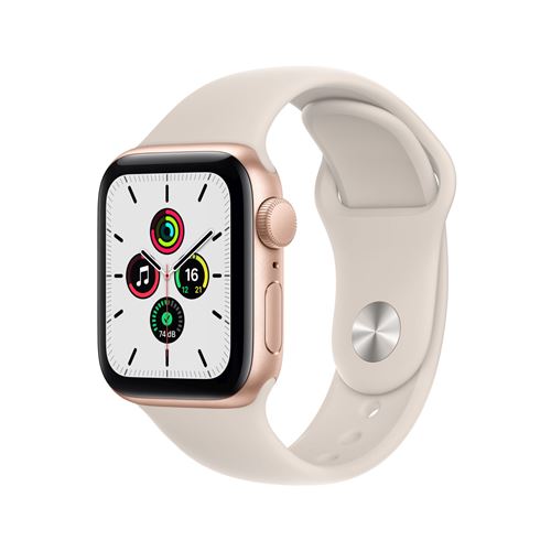 Apple Watch SE GPS, 40mm boitier aluminium or avec bracelet sport Lumière Stellaire - État correct Apple sur Fnac
