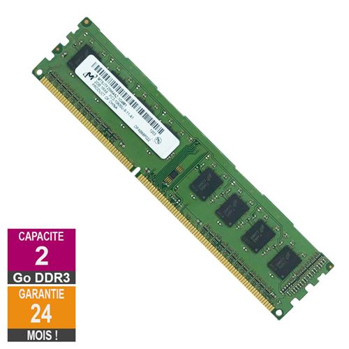 Barrette Mémoire 2Go RAM DDR3 Micron MT8JTF25664AZ-1G4M1 DIMM PC3-10600U État correct - Micron reconditionné disponible sur Fnac