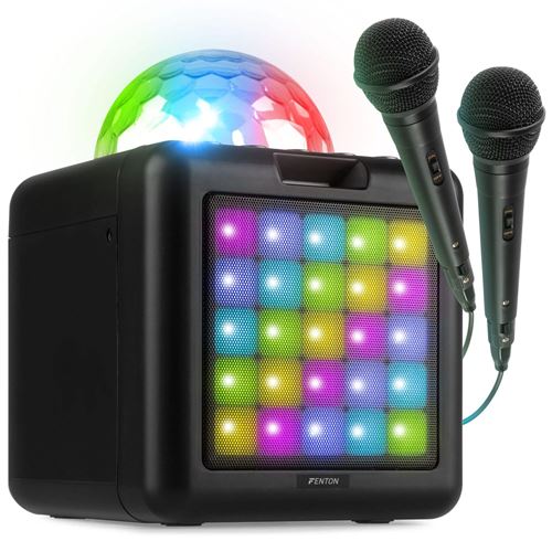 Fenton KAR15B Enceinte Karaoké Enfant Bluetooth sur Batterie avec 2 Micros - Noir, Boule Disco & Façade LED État correct - N/A reconditionné disponible sur Fnac