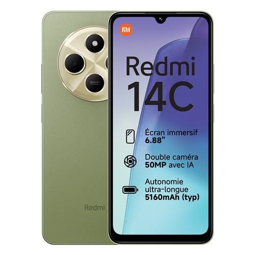 Smartphone Xiaomi Redmi 14C 6,88"" Double SIM 256 Go Vert État correct - Xiaomi reconditionné disponible sur Fnac