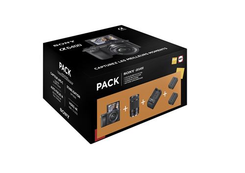 Pack Fnac Appareil photo Hybride Sony A6400 Noir + Objectif E PZ 16-50 mm f/3.5-5.6 OSS + Objectif E 55-210 mm f/4.5-6.3 OSS + chargeur externe + 2ème batterie - État correct Sony sur Fnac