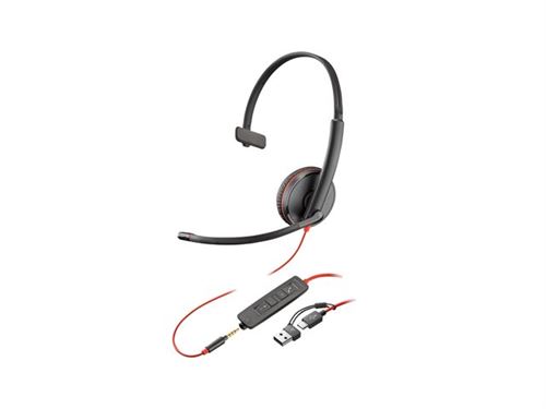 HP Poly Blackwire 3215 - Blackwire 3200 Series - micro-casque - sur-oreille - filaire - jack 3,5mm, USB-C - noir - Certifié pour Skype for Business, Certifié Avaya, certifié Cisco Jabber, certifié UC État correct - N/A reconditionné disponible sur Fnac