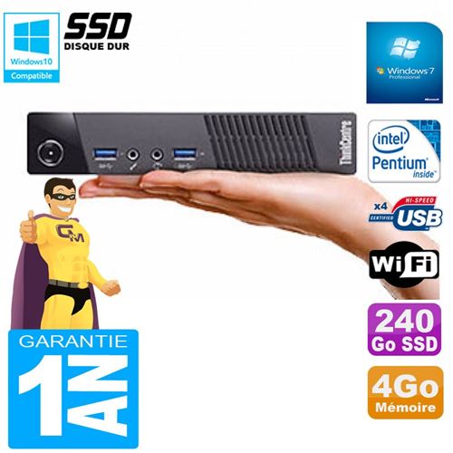 Ultra mini pc lenovo m73 usff tiny g3250t 4go disque 240go ssd wifi w7 État correct - Lenovo reconditionné disponible sur Fnac