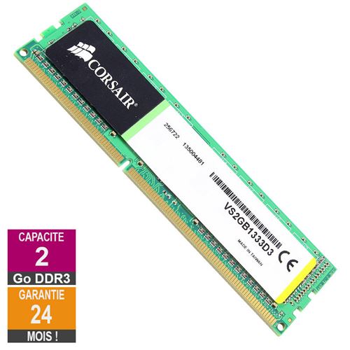 Acheter Barrette Mémoire 2Go RAM DDR3 Corsair VS2GB1333D3 DIMM PC3-10600U 1333MHz 1Rx8 État correct - 14,21 € Barrette Mémoire 2Go RAM DDR3 Corsair VS2GB1333D3 DIMM PC3-10600U 1333MHz 1Rx8 État correct - Corsair reconditionné disponible sur Fnac