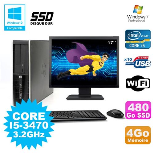 Pc hp elite 8300 sff i5-3470 3.2ghz 4go 480go ssd graveur wifi w7 ecran 17 État correct - Hewlett-Packard reconditionné disponible sur Fnac