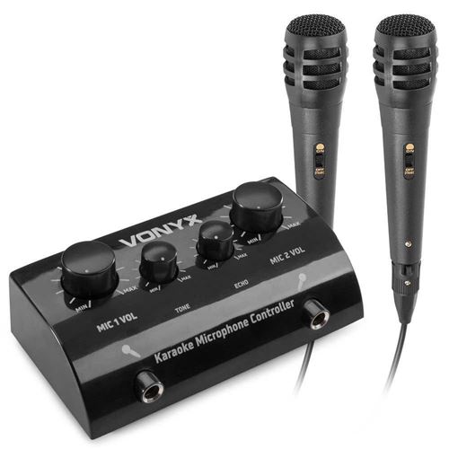 SkyTec AV430B - Table de mixage echo karaoké 2 canaux avec 2 microphones - Noir, avec micros filaires, mélangeur à echo réglable État correct - N/A reconditionné disponible sur Fnac