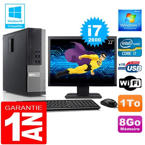Pc dell 990 sff core i7-2600 ram 8go disque 1 to wifi w7 ecran 22' État correct - Dell reconditionné disponible sur Fnac