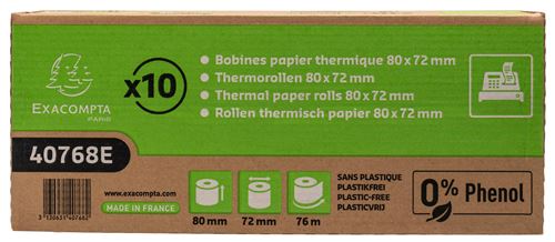 Acheter Boîte de 10 bobines papier thermique Exacompta 80 x 72 mm Blanc État correct - 27,99 € Boîte de 10 bobines papier thermique Exacompta 80 x 72 mm Blanc État correct - Exacompta reconditionné disponible sur Fnac