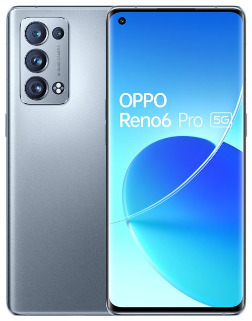 OPPO Reno6 Pro 5G - 5G smartphone - double SIM - RAM 12 Go / Mémoire interne 256 Go - écran OEL - 6.55"" - 2400 x 1080 pixels (90 Hz) - 3 x caméras arrière 50 MP, 16 MP, 13 MP, 2 MP - front camera 32 MP - gris lunaire État correct - Oppo reconditionné disponible sur Fnac