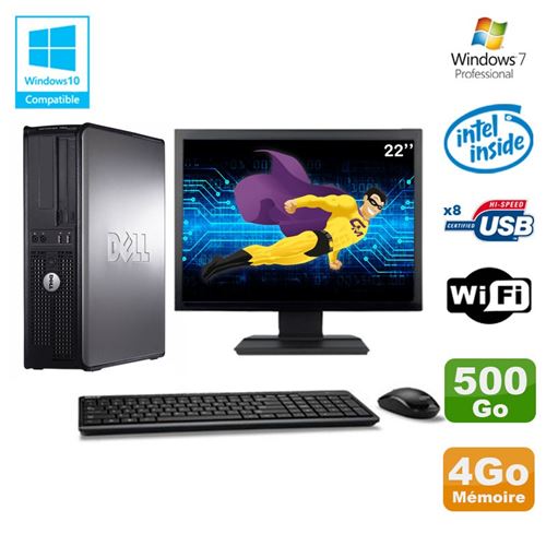 Pc dell optiplex 780 dt intel e7500 2.93ghz 4go 500go wifi win 7 ecran 22' État correct - Dell reconditionné disponible sur Fnac