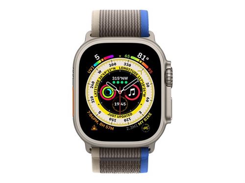 Apple Watch Ultra - 49 mm - titane - Oui montre intelligente avec Boucle Trail - deux couches de matières textiles tissées - bleu/gris - taille du bracelet : M/L - 32 Go - Wi-Fi, LTE, UWB, Bluetooth - 4G - 61.3 g État correct - N/A reconditionné disponible sur Fnac
