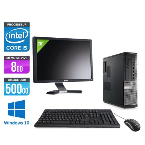 Pc Dell Optiplex 790 Desktop + Ecran 20'' - Noir - Intel Core i5-2400 / 3,10 GHz - RAM 8Go - HDD 500 Go - DVD - Gigabit Ethernet - Windows 10 Professionnel État correct - Dell reconditionné disponible sur Fnac