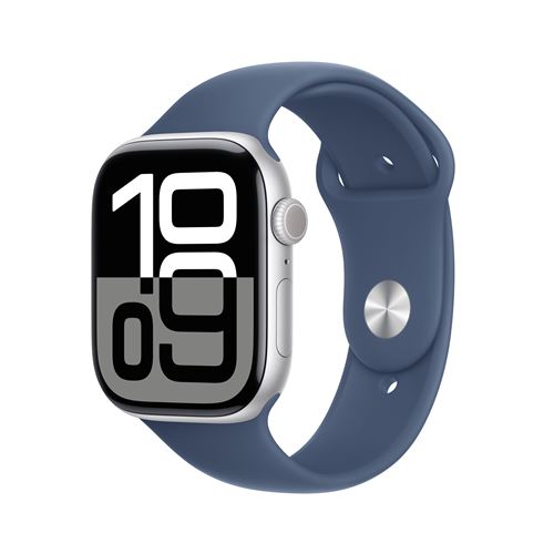 Apple Watch Series 10 GPS 46mm Boîtier en Aluminium Argent avec Bracelet Sport Denim M/L État correct - Apple reconditionné disponible sur Fnac