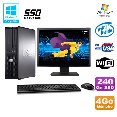 Pc dell optiplex 780 dt intel e5200 2,5ghz 4go 240go ssd wifi w7 ecran 17' État correct - Dell reconditionné disponible sur Fnac