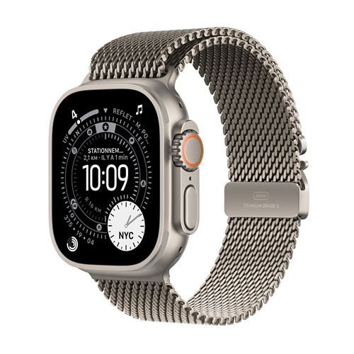 Apple Watch Ultra 3 GPS + Cellular 49mm Boitier en Titane Naturel avec Bracelet Milanais en titane naturel Large État correct - Apple reconditionné disponible sur Fnac