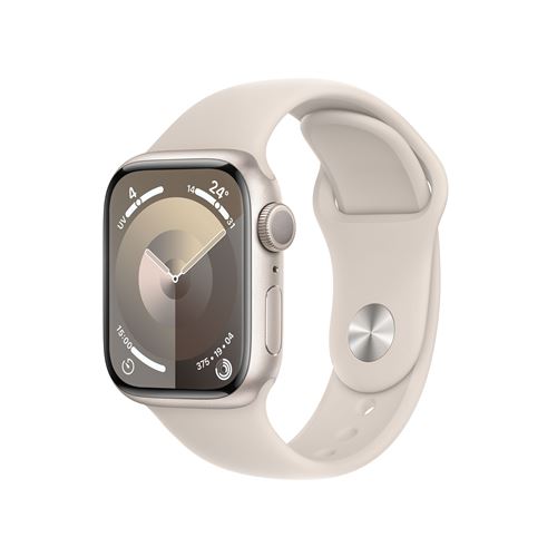 Apple Watch Series 9 GPS Boîtier en Aluminium Lumière Stellaire de 41 mm avec Bracelet Sport Lumière Stellaire S/M État correct - Apple reconditionné disponible sur Fnac