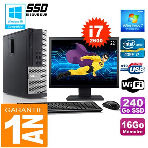 Pc dell 990 sff core i7-2600 ram 16go disque 240 go ssd wifi w7 ecran 22' État correct - Dell reconditionné disponible sur Fnac