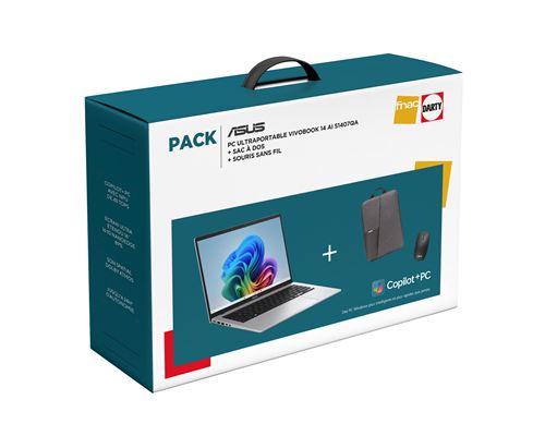 Pack PC portable Asus Vivobook 14 14S1407QA-BRUN078W 14'' 60Hz Copilot+PC Snapdragon® X 16 Go RAM 512 Go SSD Gris + Sac à dos + Souris sans fil État correct - Asus reconditionné disponible sur Fnac