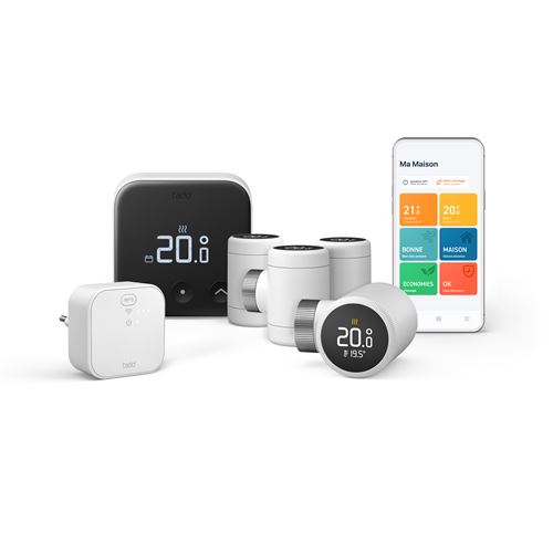 Kit de démarrage thermostat connecté filaire Tado X et 4 têtes thermostatiques Noir et Blanc État correct - Tado° reconditionné disponible sur Fnac