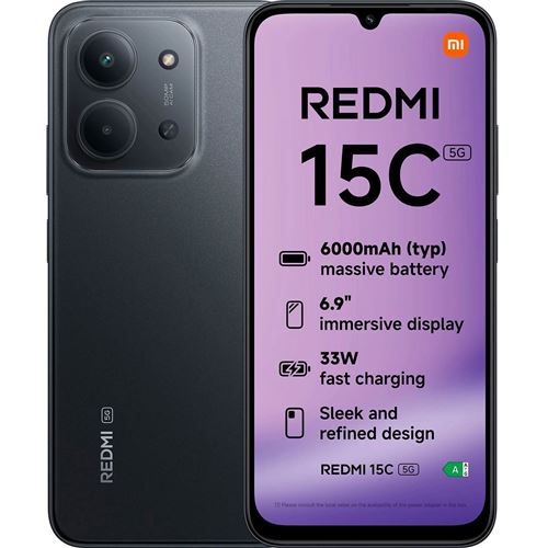 Xiaomi Redmi 15C 5G 128GB/4GB Dual SIM Noir État correct - Xiaomi reconditionné disponible sur Fnac