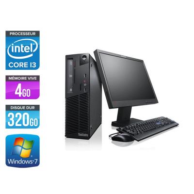 Unité centrale Lenovo ThinkCentre M81 SFF + Ecran 17'' - Noir - Intel Core i3-2100 / 3.10 GHz - RAM 4 Go - HDD 320 Go - DVDRW - Gigabit Ethernet - Windows 7 Professionnel État correct - Lenovo reconditionné disponible sur Fnac