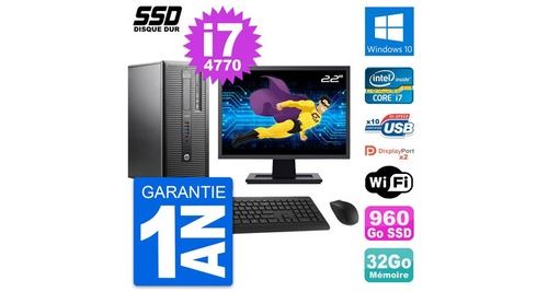Pc tour hp prodesk 600 g1 ecran 22"" i7-4770 ram 32go ssd 960go windows 10 wifi État correct - N/A reconditionné disponible sur Fnac