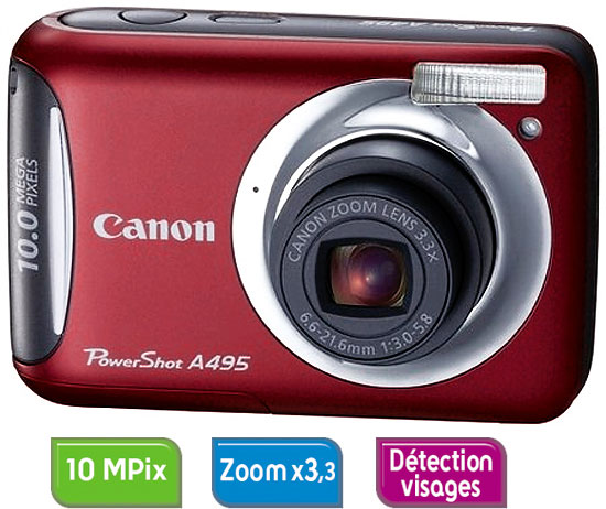Canon PowerShot A495 Rouge État correct - Canon reconditionné disponible sur Fnac