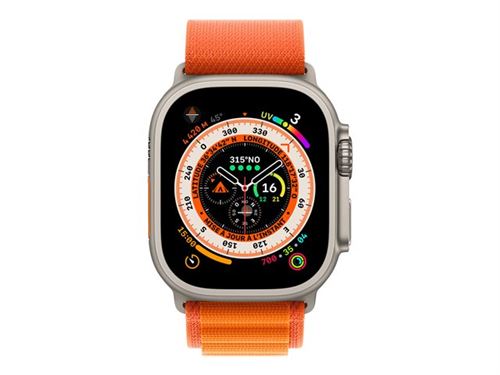 Apple Watch Ultra - 49 mm - titane - montre intelligente avec Boucle Alpine - textile - de couleur orange - taille du bracelet : M - 32 Go - Wi-Fi, LTE, UWB, Bluetooth - 4G - 61.3 g État correct - N/A reconditionné disponible sur Fnac