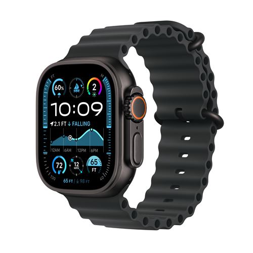 Apple Watch Ultra 2 GPS + Cellular 49 mm Boîtier en Titane Noir avec Bracelet Ocean Noir version 2024 État correct - Apple reconditionné disponible sur Fnac