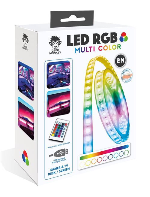 Acheter Ruban LED RGB Geek Monkeys 2 m + Télécommande et USB État correct - 11,99 € Ruban LED RGB Geek Monkeys 2 m + Télécommande et USB État correct - N/A reconditionné disponible sur Fnac