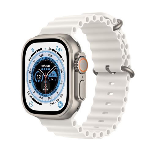 Apple Watch Ultra + Cellular, boîtier Titane 49mm avec Bracelet Océan Blanc