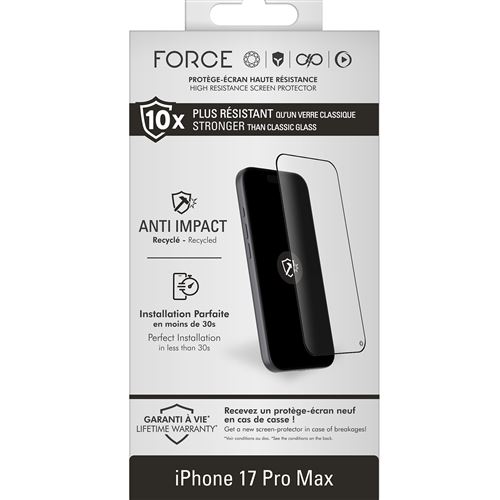 Acheter Protection d'écran Forceglass 2,5D Anti-Impact Transparent pour iPhone 17 Pro Max État correct - 25,99 € Protection d'écran Forceglass 2,5D Anti-Impact Transparent pour iPhone 17 Pro Max État correct - N/A reconditionné disponible sur Fnac