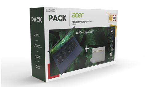 Pack PC Portable Acer Aspire Vero AV14-51-54JF 14"" Intel Evo Core i5 16 Go RAM 512 Go SSD Bleu + Souris optique sans fil + Housse État correct - Acer reconditionné disponible sur Fnac