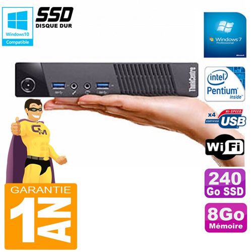 Ultra mini pc lenovo m73 usff tiny g3250t 8go disque 240go ssd wifi w7 État correct - Lenovo reconditionné disponible sur Fnac