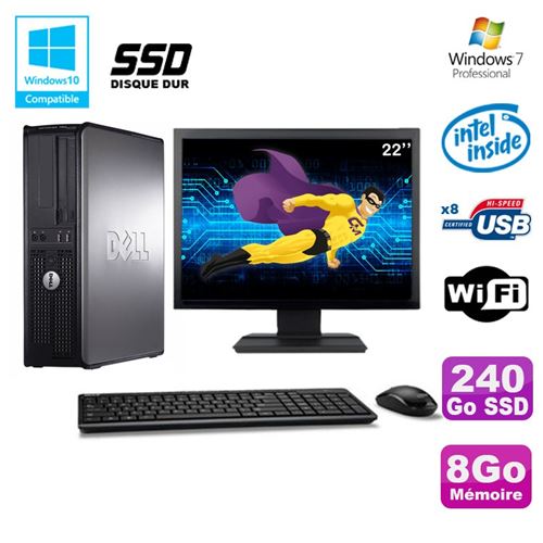 Pc dell optiplex 780 dt intel e8400 3ghz 8go 240go ssd wifi w7 ecran 22' État correct - Dell reconditionné disponible sur Fnac
