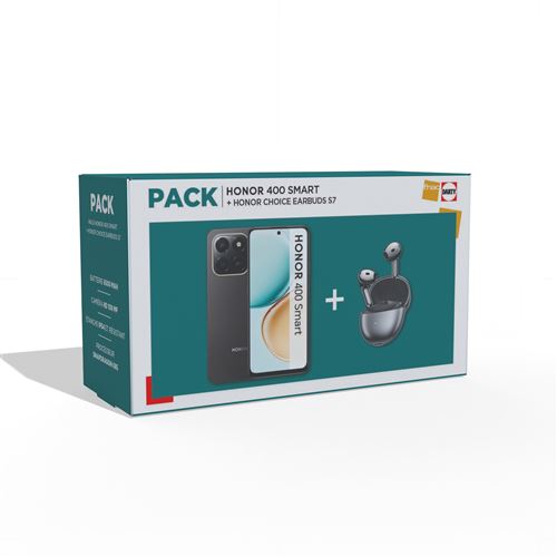 Pack Smartphone Honor 400 Smart 6,77"" Double Nano SIM 128 Go Noir + Honor Choice Earbuds S7 Gris État correct - Honor reconditionné disponible sur Fnac