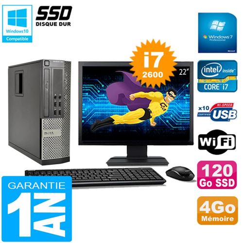 Pc dell 990 sff core i7-2600 ram 4go disque 120go ssd graveur wifi w7 ecran 22' État correct - Dell reconditionné disponible sur Fnac