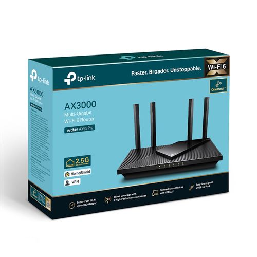 TP-Link Archer AX55 Pro V1 - Routeur sans fil commutateur 5 ports - 1GbE - ports WAN : 2 - Wi-Fi 6 - Bi-bande État correct - N/A reconditionné disponible sur Fnac