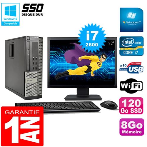 Pc dell 990 sff core i7-2600 ram 8go disque 120go ssd graveur wifi w7 ecran 22' État correct - Dell reconditionné disponible sur Fnac