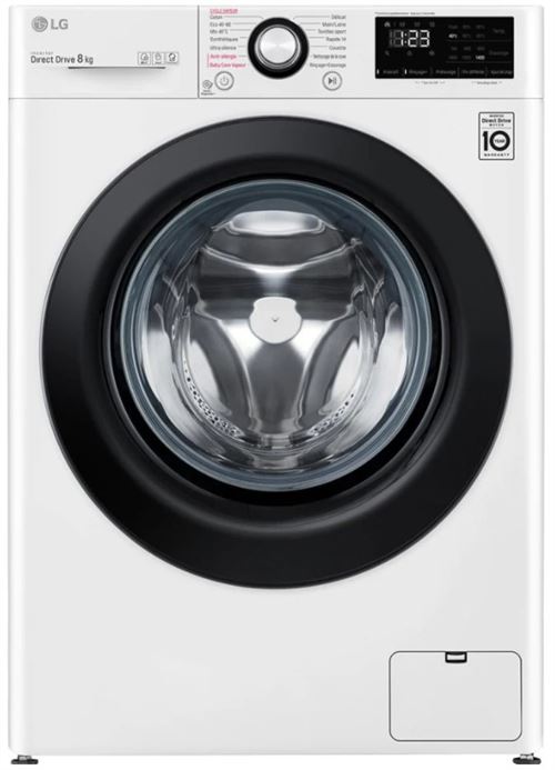 LG F84V35WH - Machine à laver - largeur : 60 cm - profondeur : 62 cm - hauteur : 85 cm - chargement frontal - 68 litres - 8 kg - 1400 tours/min - blanc avec porte noire État correct - LG reconditionné disponible sur Fnac