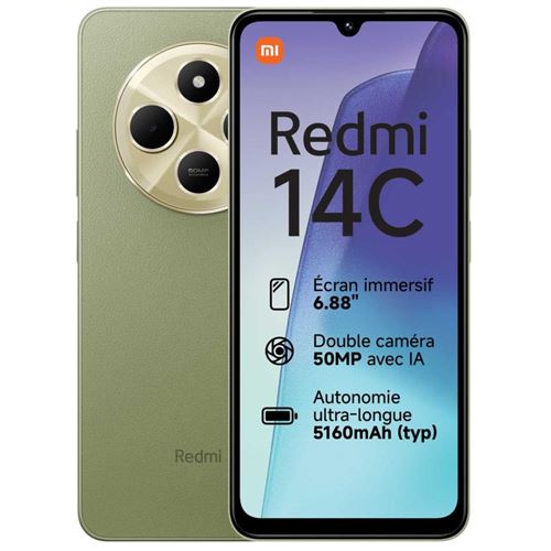Xiaomi Redmi 14C - 4G smartphone - double SIM - RAM 4 Go / Mémoire interne 128 Go - 6.88"" - 1640 x 720 pixels (120 Hz) - 2x caméras arrière 50 MP - front camera 13 MP - vert sauge État correct - N/A reconditionné disponible sur Fnac