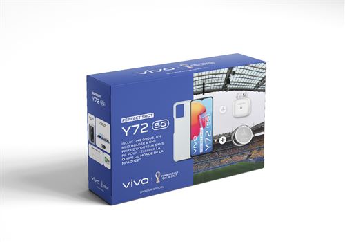 Pack Smartphone Vivo Y72 6,58"" Double nano SIM 128Go 5G Noir + Echo Pods Air Blanc et Ring Holder Spécial Coupe du Monde État correct - Vivo reconditionné disponible sur Fnac