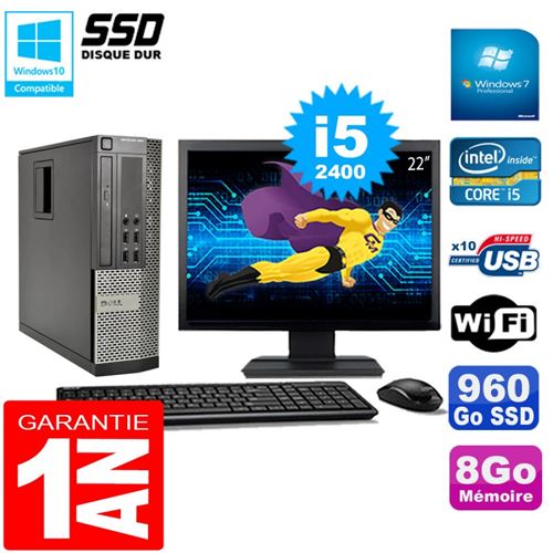 Pc dell 990 sff core i5-2400 ram 8go disque 120go ssd graveur wifi w7 ecran 22' État correct - Dell reconditionné disponible sur Fnac