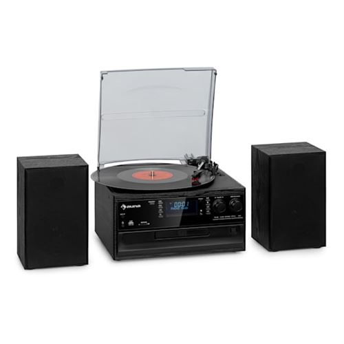 Chaîne stéréo rétro - Auna Oakland DAB Plus - DAB+/FM Fonction BT Vinyle CD Cassett - Noir État correct - N/A reconditionné disponible sur Fnac