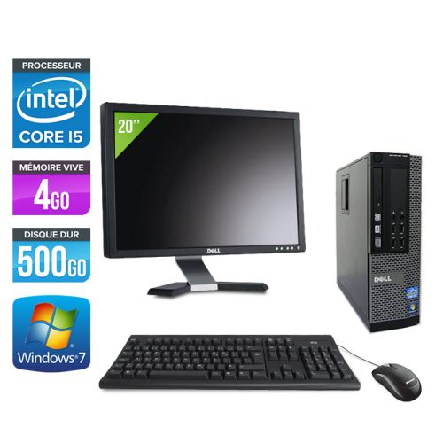 Ordinateur Dell Optiplex 790 SFF + Ecran 20'' - Noir - Intel Core i5-2400 / 3.10 GHz - RAM 4 Go - HDD 500 Go - DVD - Gigabit Ethernet - Windows 7 Professionnel État correct - Dell reconditionné disponible sur Fnac