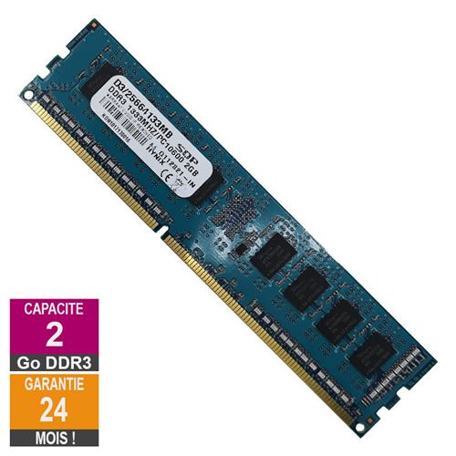 Barrette Mémoire 2Go RAM DDR3 SQP D3/25664133MB DIMM PC3-10600U 1333MHz 1Rx8 État correct - N/A reconditionné disponible sur Fnac