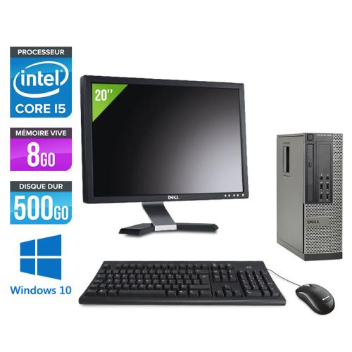 Pc Dell Optiplex 7010 SFF + Ecran 20'' - Noir - Intel Core i5-3470 / 3.20 GHz - RAM 8 Go - HDD 500 Go - DVDRW - Gigabit Ethernet - Windows 10 Professionnel État correct - Dell reconditionné disponible sur Fnac