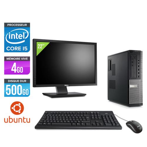 Pc Dell Optiplex 790 Desktop + Ecran 22'' - Noir - Intel Core i5-2400 / 3,10 GHz - RAM 4Go - HDD 500 Go - DVD - Gigabit Ethernet - Ubuntu / Linux État correct - Dell reconditionné disponible sur Fnac